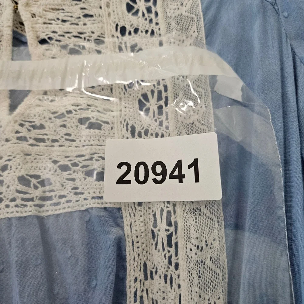 LoveShackFancy Light Blue and White Eyelet Lace Mini Dress - Picture 11 of 11